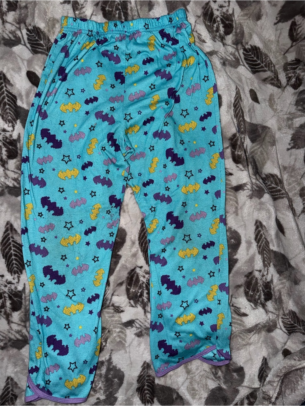Lego Turquoise Pajama Pants with Purple and Yellow Bat Print